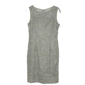Adrianna Papell Gray Crochet Lace Sequin Sleeveless Dress Women’s Sz 4